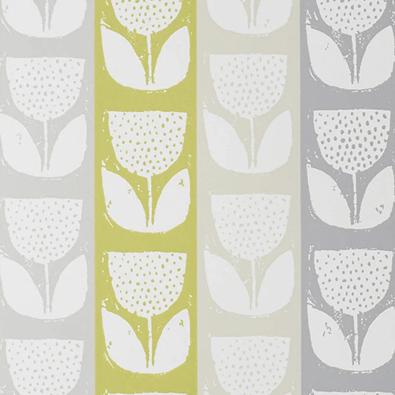 Wallpaper with lotus design-Tulip Stamped Spotted Wallpaper in Green/Grey