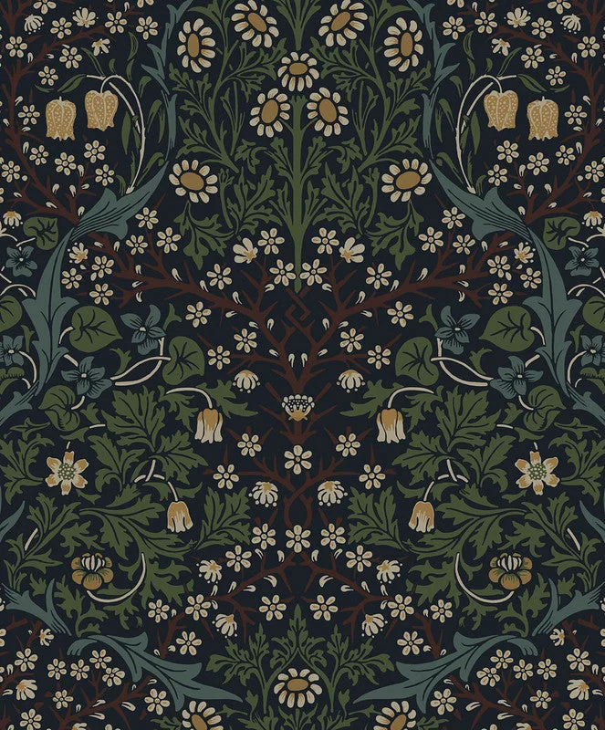 Wallpaper for sleek bedroom-Victorian Garden Peel & Stick Wallpaper in Midnight Blue & Evergreen