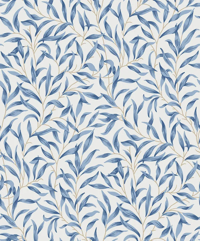 Wallpaper with moss design-Willow Leaves Wallpaper in Blue Lake