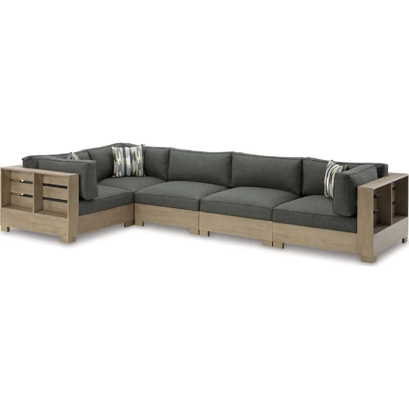 farmhouse sofa decor-Citrine Park 5 Piece Outdoor Sectional - Brown