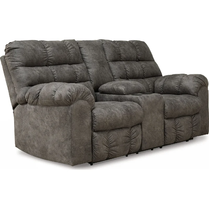 sofa for narrow hallway-Derwin Reclining Loveseat with Console - Concrete