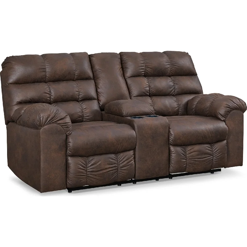 best sofa for durability-Derwin Reclining Loveseat with Console - Nut