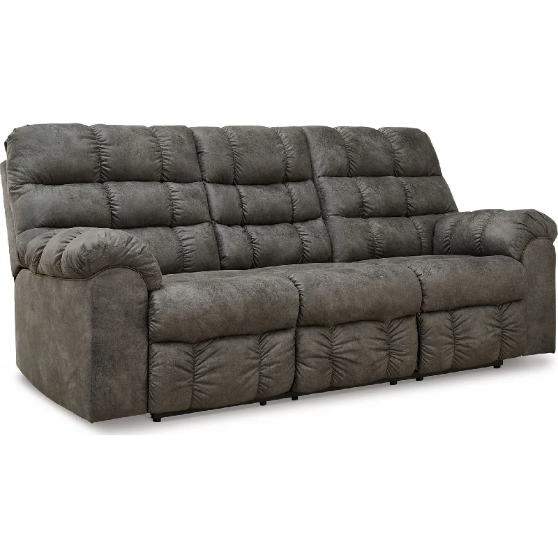 sofa with washable cushions-Derwin Reclining Sofa with Drop Table - Concrete