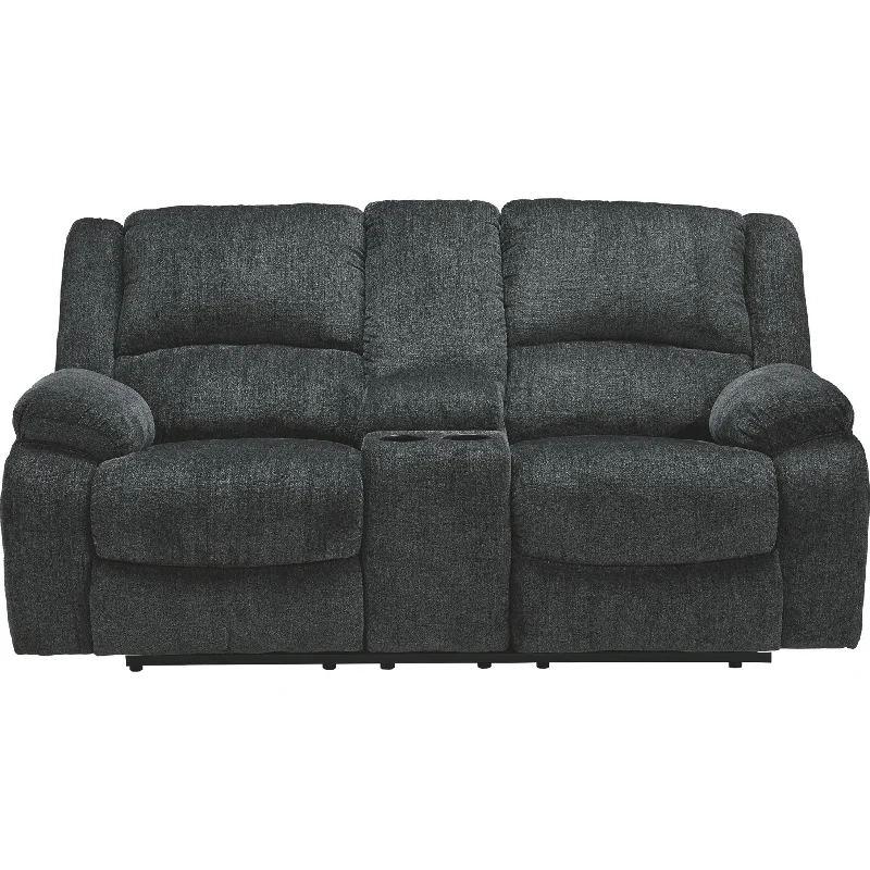 sofa sale discount codes-Draycoll Reclining Loveseat with Console - Slate