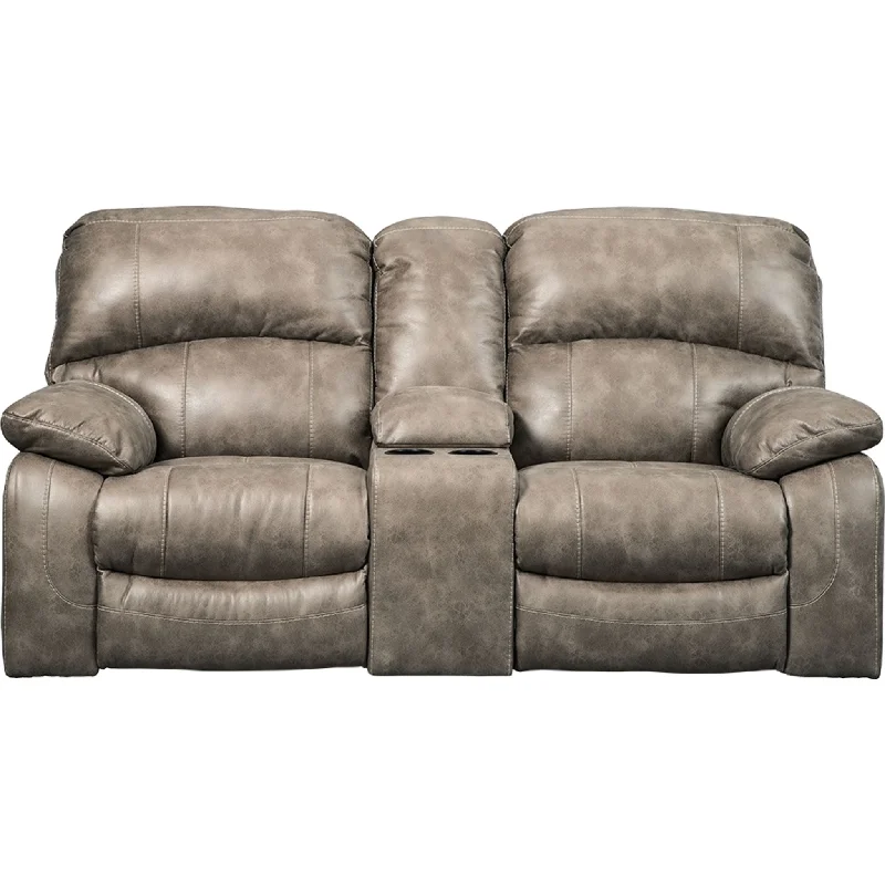 sofa for reading corner-Dunwell Power Reclining Loveseat with Console - Driftwood