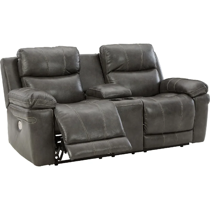 sofa for tiny house-Edmar Power Reclining Loveseat with Console - Charcoal