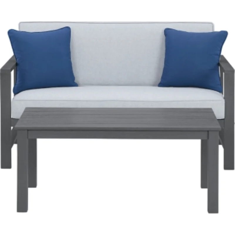 sofa sale weekend deals-Fynnegan Outdoor Loveseat with Table - Gray