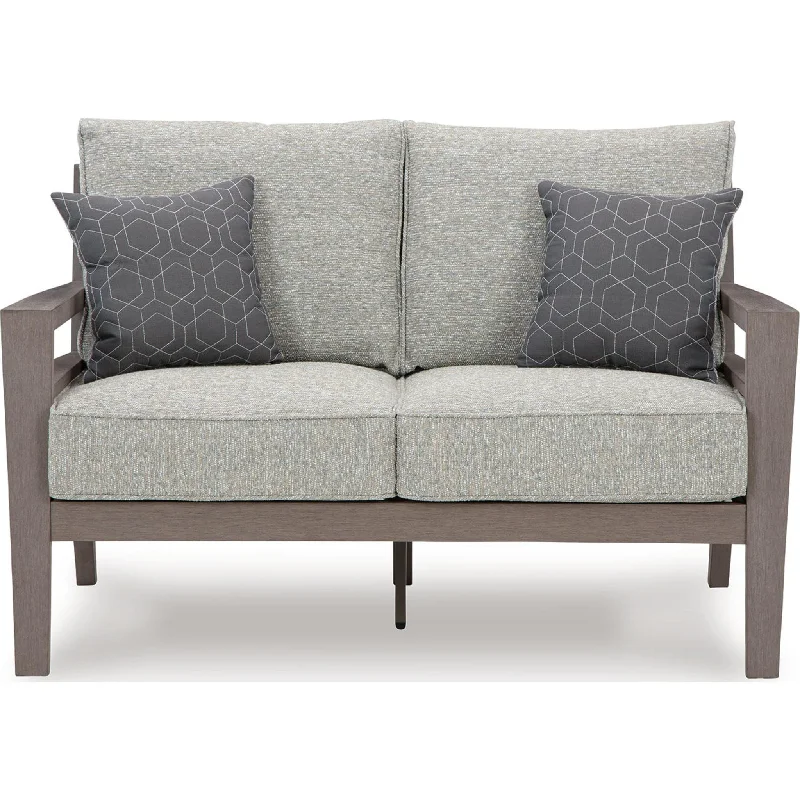 sofa with soft fabric-Hillside Barn Outdoor Loveseat with Cushion - Gray/Brown