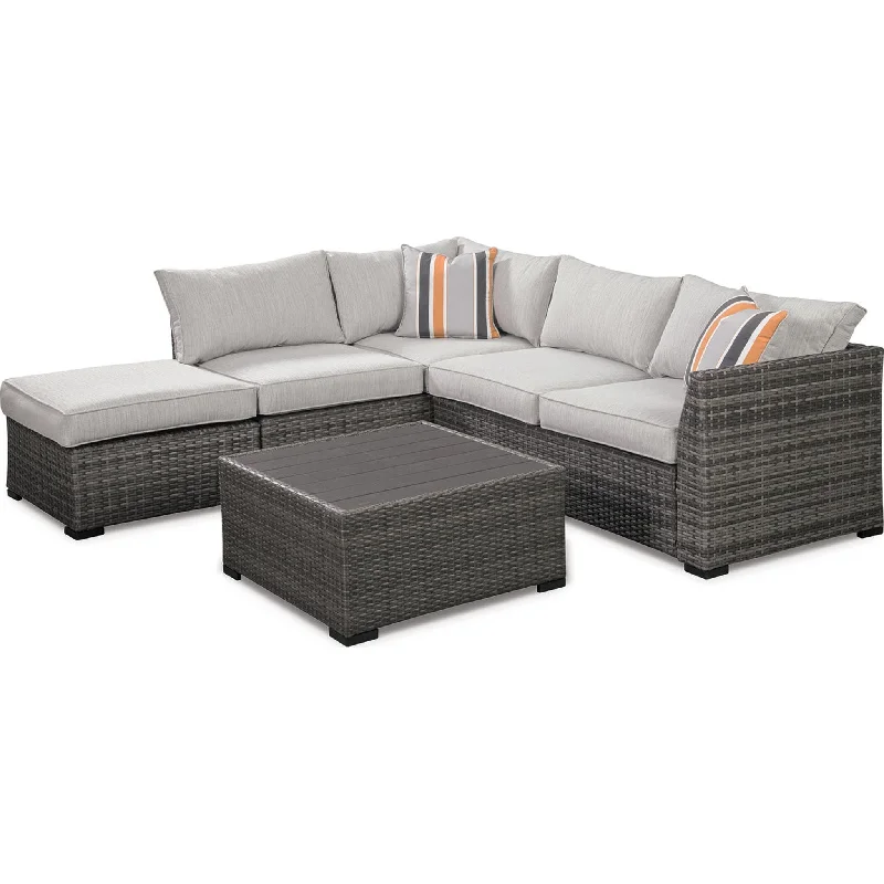 sofa with soft fabric-Outdoor Cherry Point Sectional and Table Gray