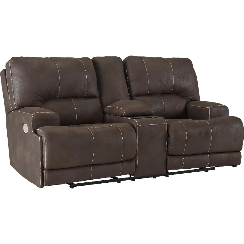 sofa for small patio-Kitching Power Reclining Loveseat With Power Headrest - Java