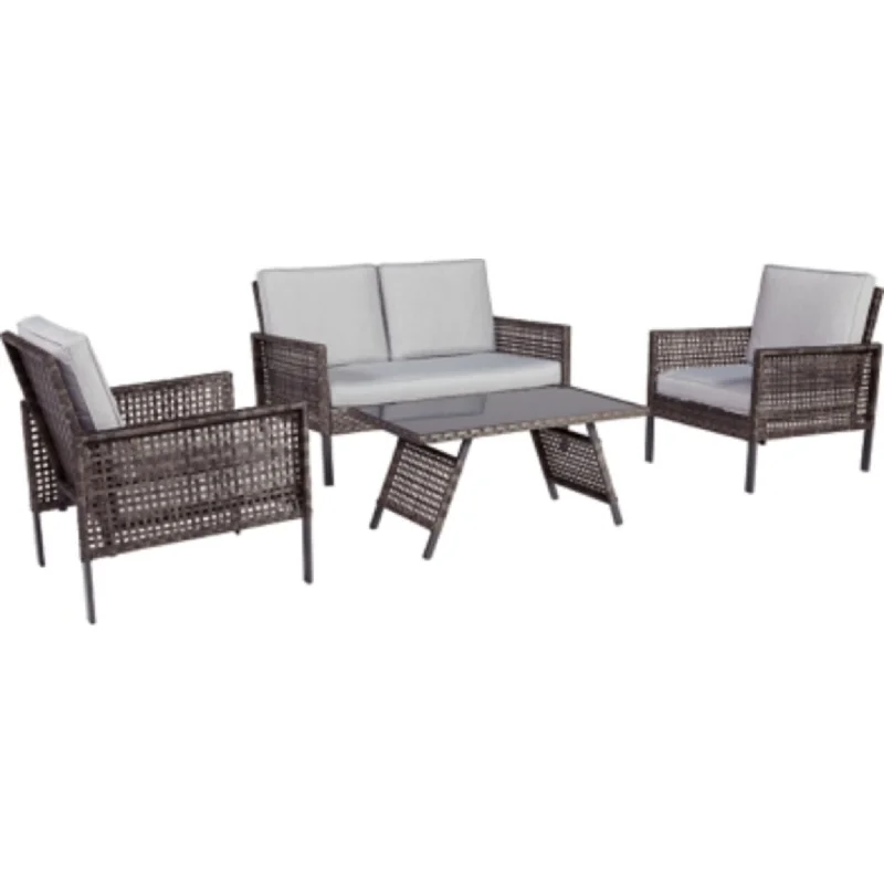 how to fix sofa leather-Lainey 4 Piece Outdoor Seating - Two-tone Gray