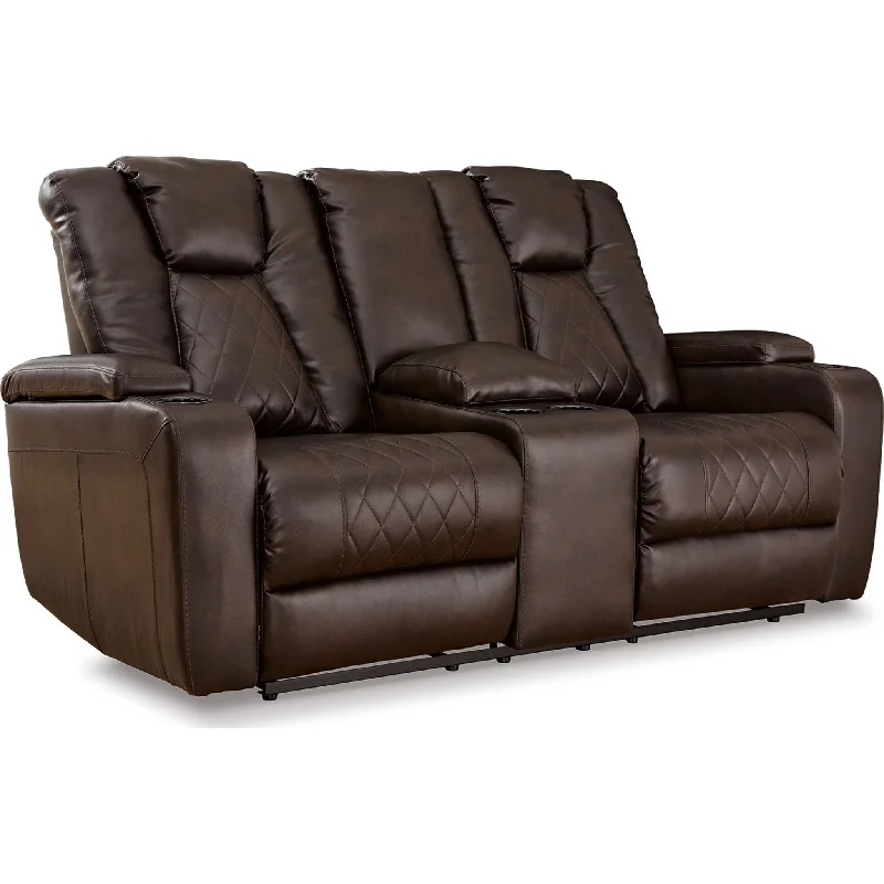 sofa with soft cushions-Mancin Reclining Loveseat with Console - Chocolate