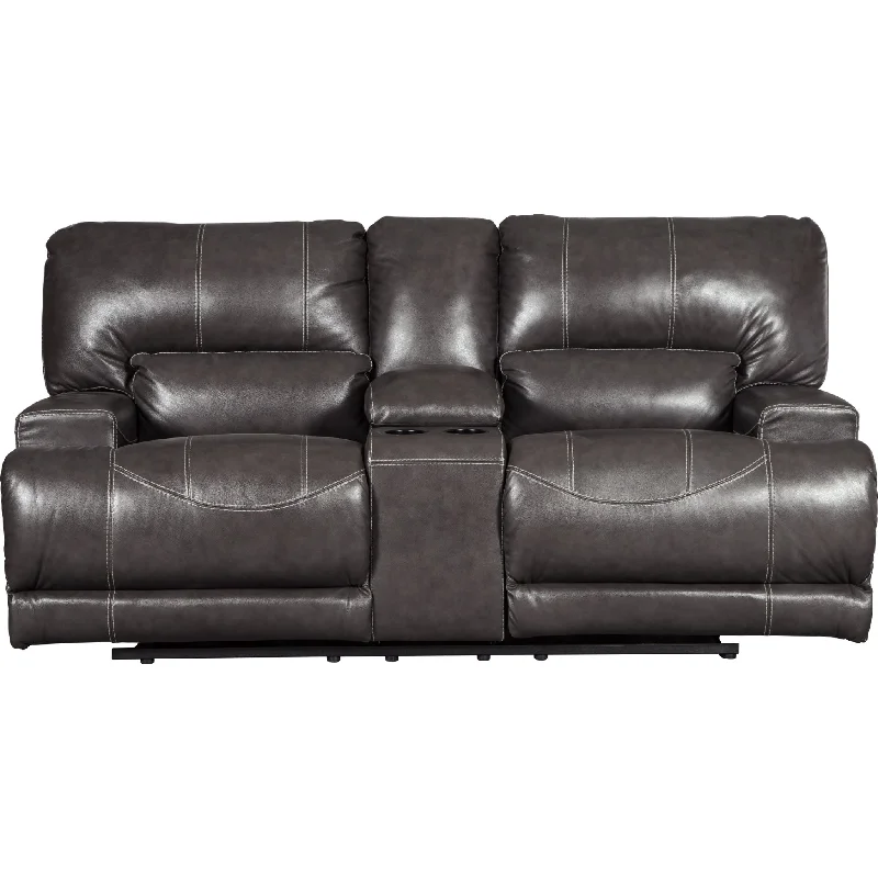 sofa for small deck-Mccaskill Power Reclining Loveseat with Console - Gray