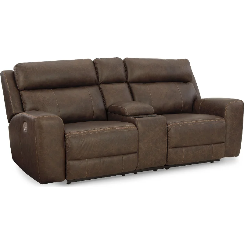 sofa with sturdy seats-Roman Power Reclining Loveseat w/Console - Umber