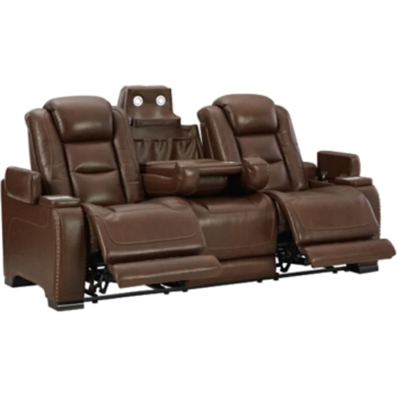 sofa with plush fabric-The Man-Den Power Reclining Sofa - Mahogany