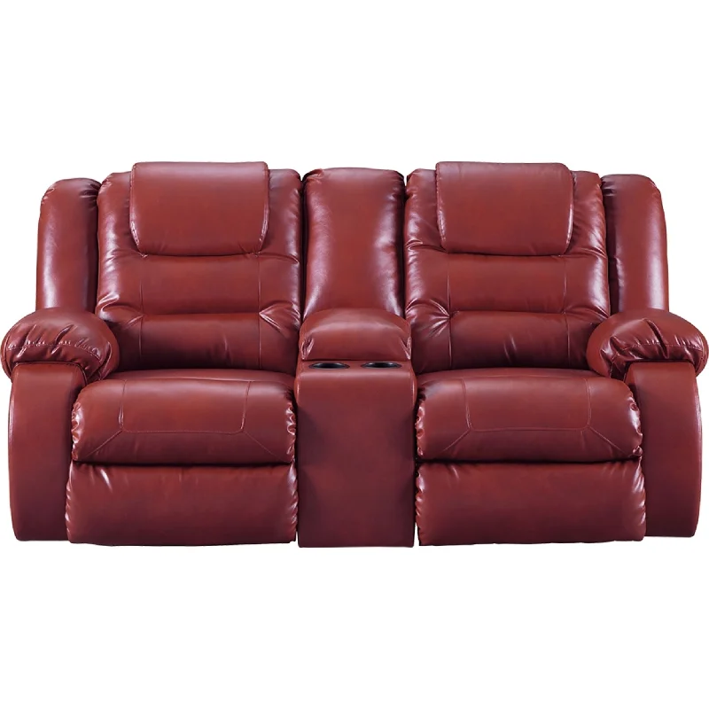 sofa with thick fabric-Vacherie Reclining Loveseat with Console - Salsa